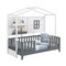 Twin Wood House Bed Montessori Floor Bed with 2 Shelves and Guardrails-Gray & White